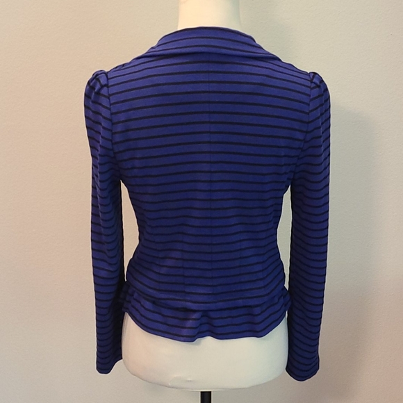 Cartonnier for Anthro, knit striped black & blue tailored, fitted blazer - Picture 8 of 16